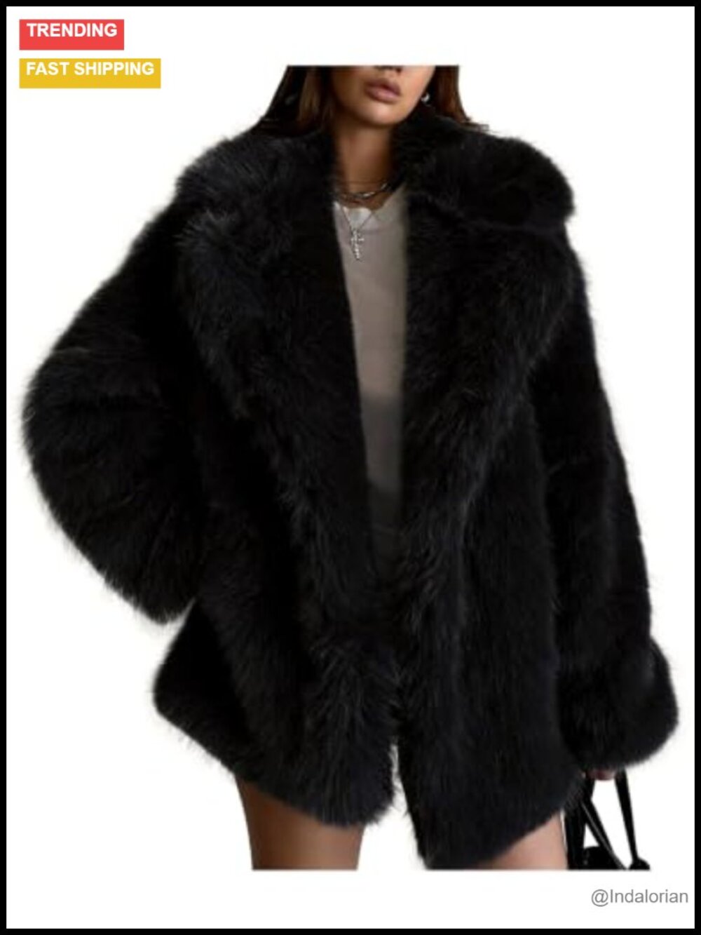 Faux Fur Coat Notched Lapel Snap Front Mid-Length Winter Outerwear